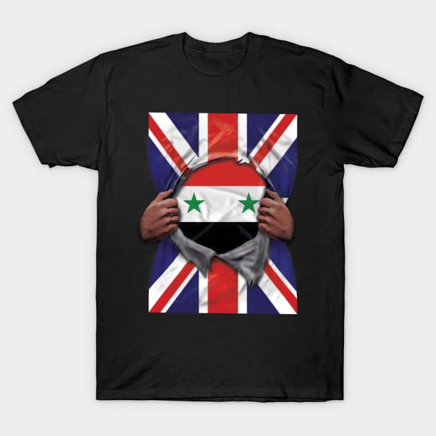 Syria Flag Great Britain Flag Ripped - Gift for Syrian From Syria T-Shirt by Country Flags